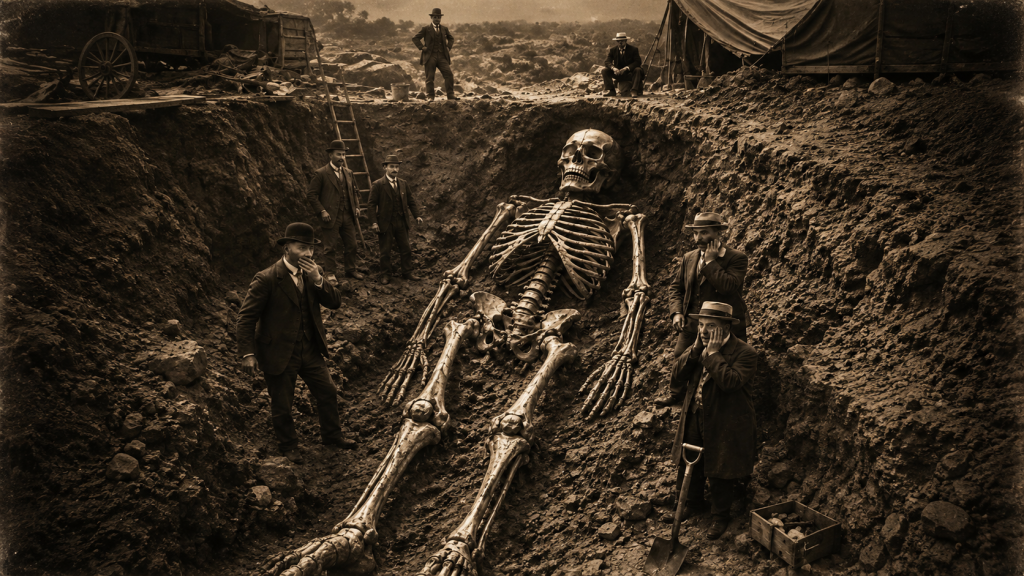 After Eden: Visual Interpretation of an uncovered skeleton of a giant / nephilim (Ai Generated)