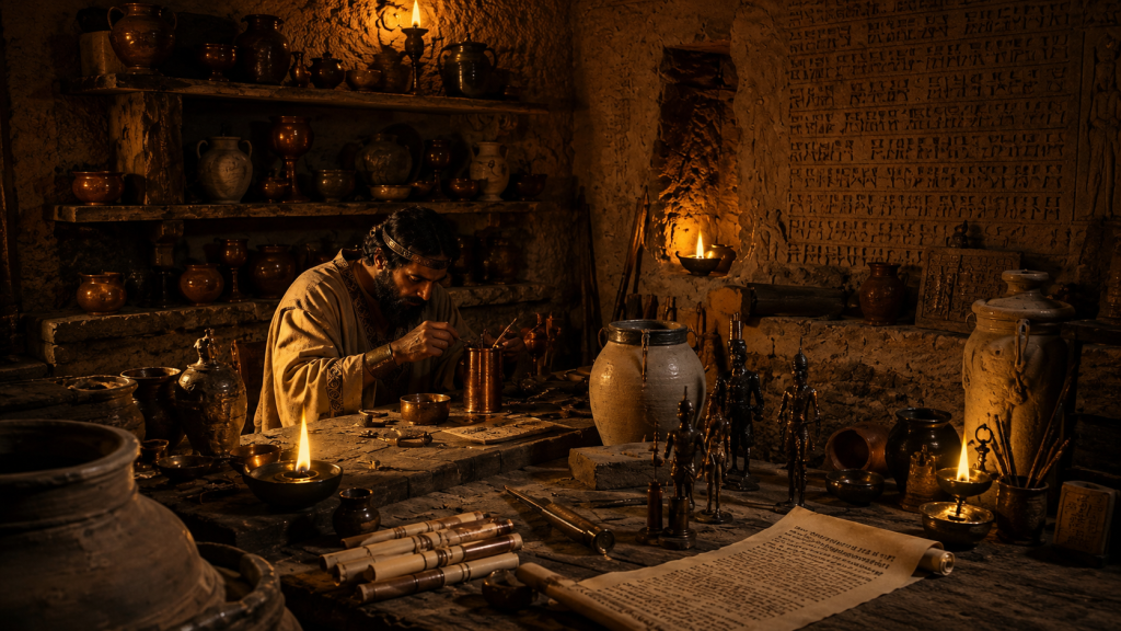 After Eden: Ancient Mesopotamian  workshop artistic  impression (Ai Generated)
