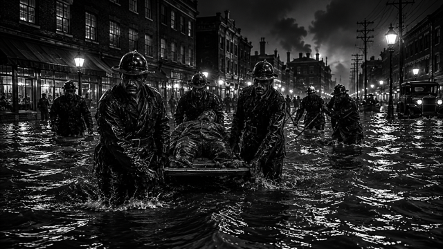 After Eden: Artistic Impression of what it would of looked like with rescue workers trying to save people from the molasses.