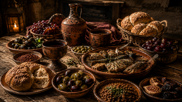 After Eden: Artistic Impression of the kinds of food that were found still preserved (Ai Generated)