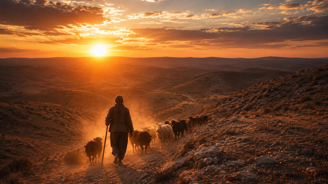 After Eden: Artistic Impression of Kurdish Shepard Walking on the mountain (Ai Generated)