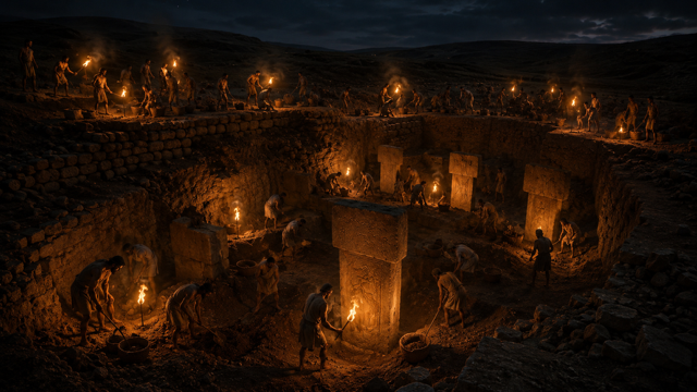 After Eden: Visual Interpretation of  Göbekli Tepe being covered and preserved (Ai Generated)