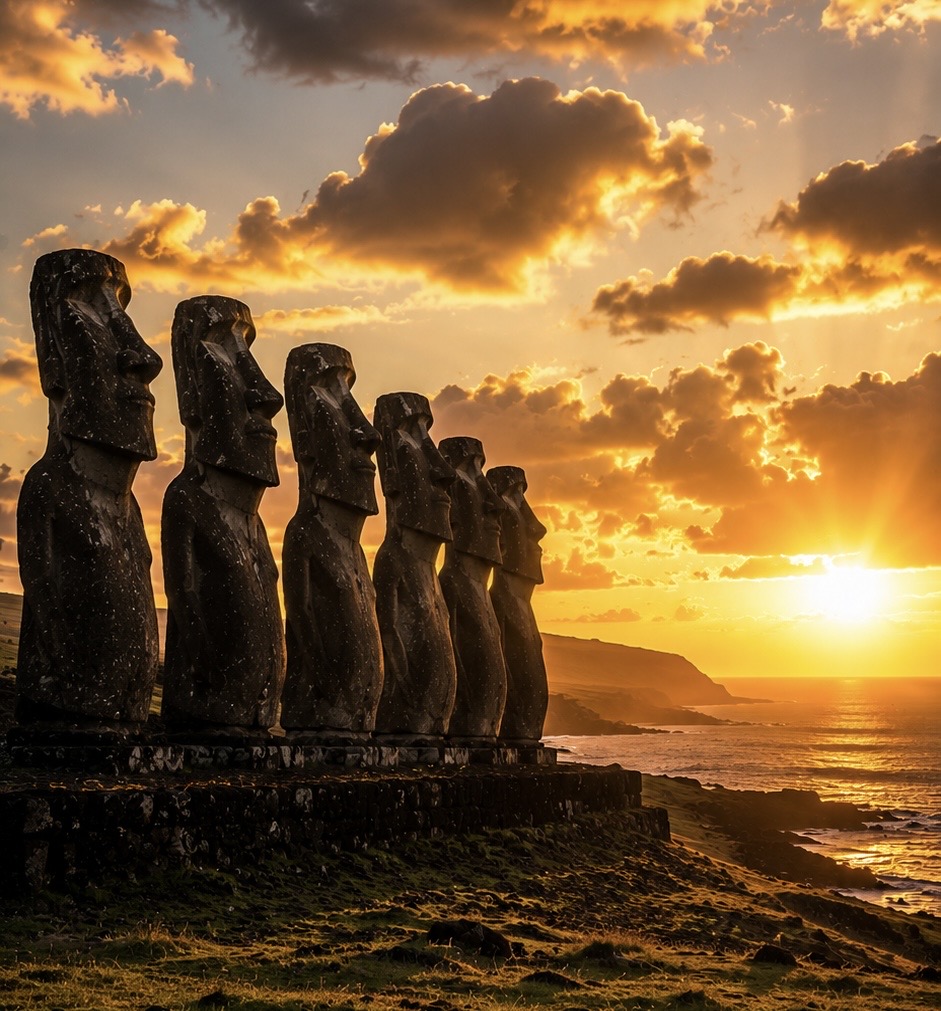 After Eden: Easter Island at sunset (Ai generated)