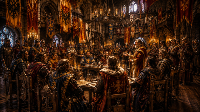 After Eden: Erfurt Latrine - Artistic Impression of historical nobles in a grand room before the collapse (Ai Generated)