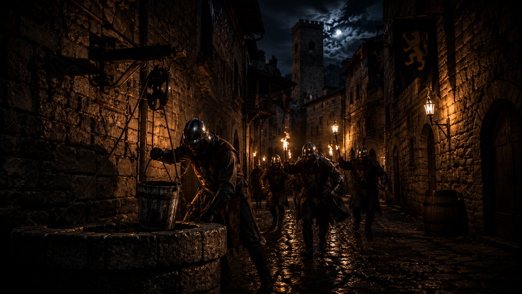 After Eden: Artistic Impression of soldiers stealing the bucket. (Ai Generated Image