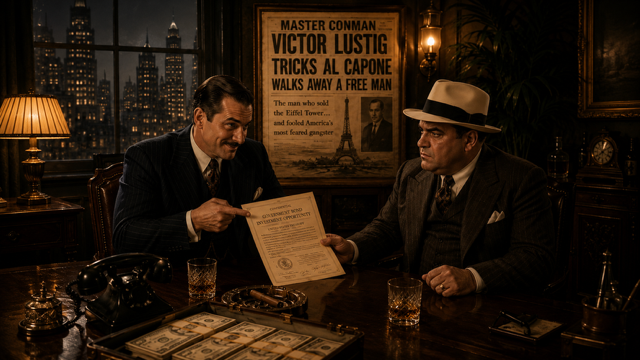 After Eden: Victor Lustig was such a skilled conman that he later tricked none other than Al Capone in a separate scam and walked away unharmed. (Ai generated image.