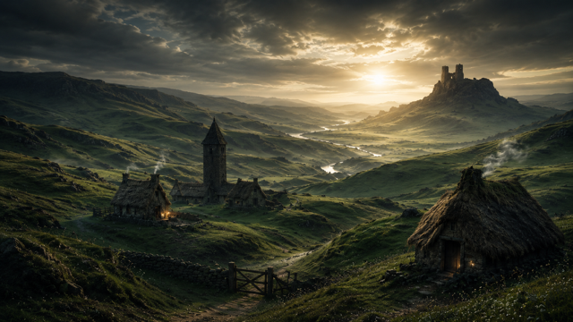 After Eden: Dreamlike twilight world called Saint Martin’s Land, rolling green hills under dim eternal light. (Cinematic Ai generated image)